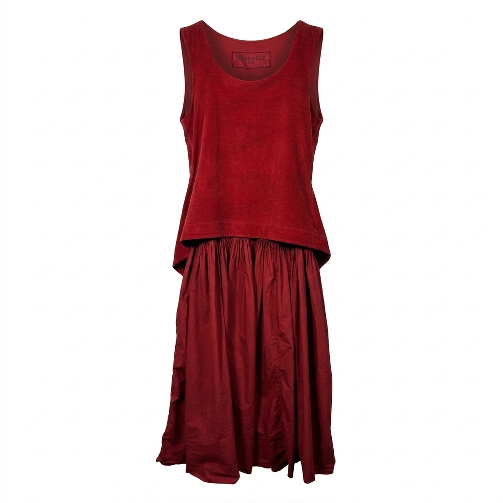 Rundholz Statement red cotton dress with sleeveless silhouette, scoop neckline,